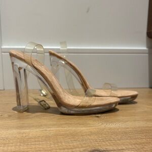 Transparent Strap Nude Block Heel Sandals for Women